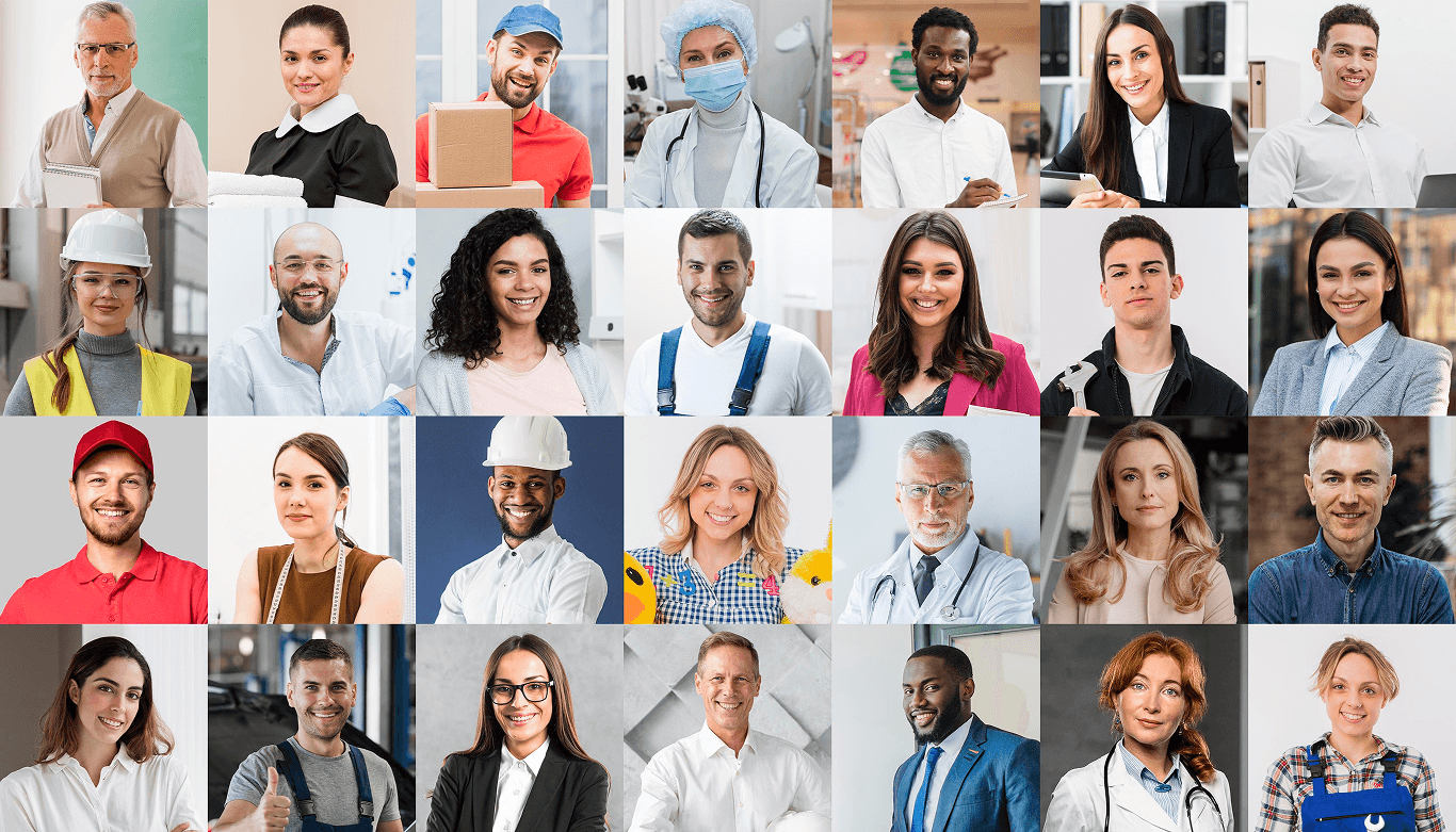 Grid of diverse workers